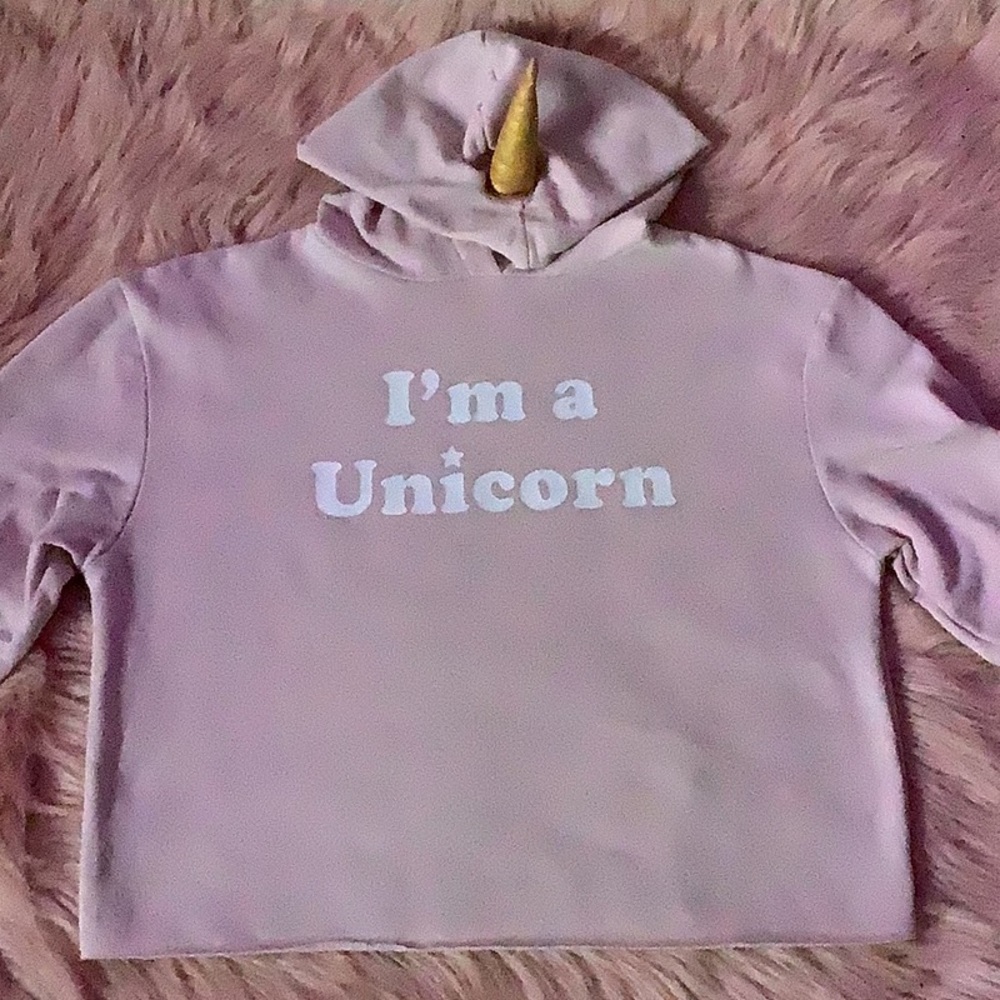 Womens I'm A Unicorn Top Hoodie Pullover Cropped Boxy - Picture 2 of 10